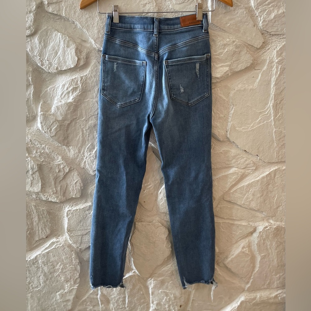 Express Stretch Slim Ankle Super High Rise Ripped Knee Jeans 00R - Picture 8 of 8